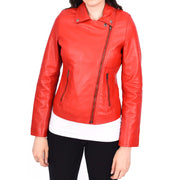 Womens Genuine Leather Biker Jacket Designer Fitted Coat Myla Red