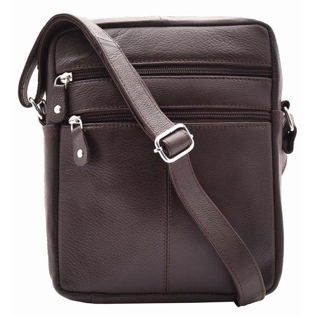 Mens Real Leather Shoulder Bag Cross Body Flight Pouch A155 Brown