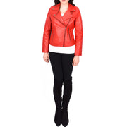 Womens Genuine Leather Biker Jacket Designer Fitted Coat Myla Red