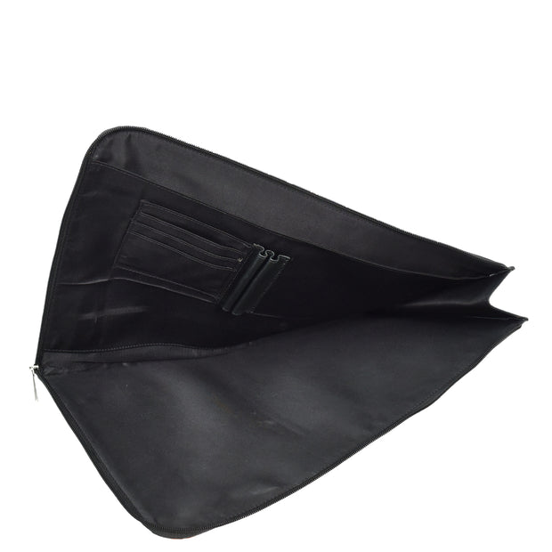 Genuine Black Leather Folio Bag Zip Around Clutch Document Holder Office Bag Agent