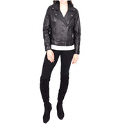 Womens Genuine Leather Biker Jacket Designer Style Fitted Cut Myla Black