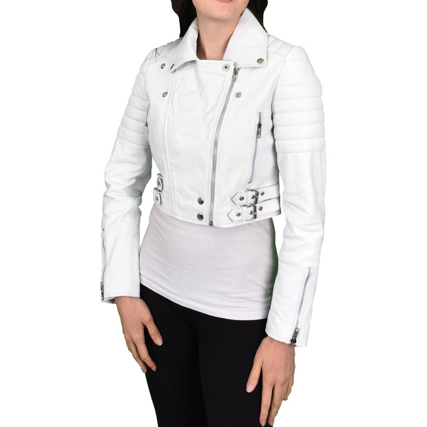 Womens Fitted Cropped Bustier Style Leather Jacket Amanda White