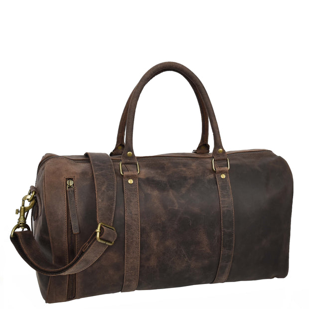 Distressed Leather Duffle Bag Weekend Travel Holdall Sports Gym Kitbag Brown