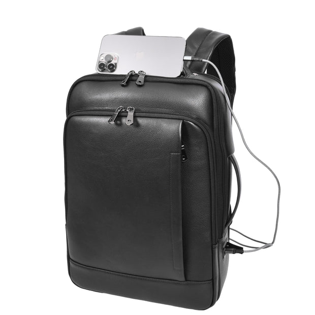 Exclusive Leather Backpack Laptop Section Multi Pockets Rucksack Travel Bag A189 Black