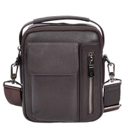 Mens Real Leather Messenger Bag Multiple Zip Pockets Sling Organiser Bag AYD8 Brown