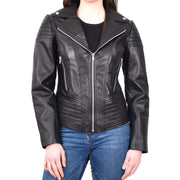 Womens Real Leather Biker Jackets Casual Fashion Outerwear Sonya Black-1