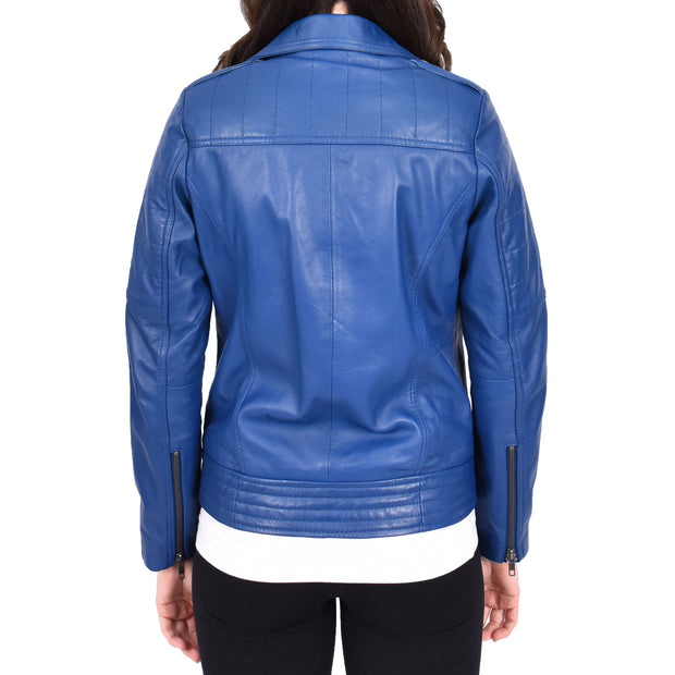 Womens Genuine Soft Blue Leather Biker Style Jackets Fitted Zip Fasten Wendy