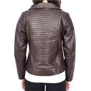 Womens Real Leather Biker Jackets Casual Fashion Outerwear Sonya Brown-2