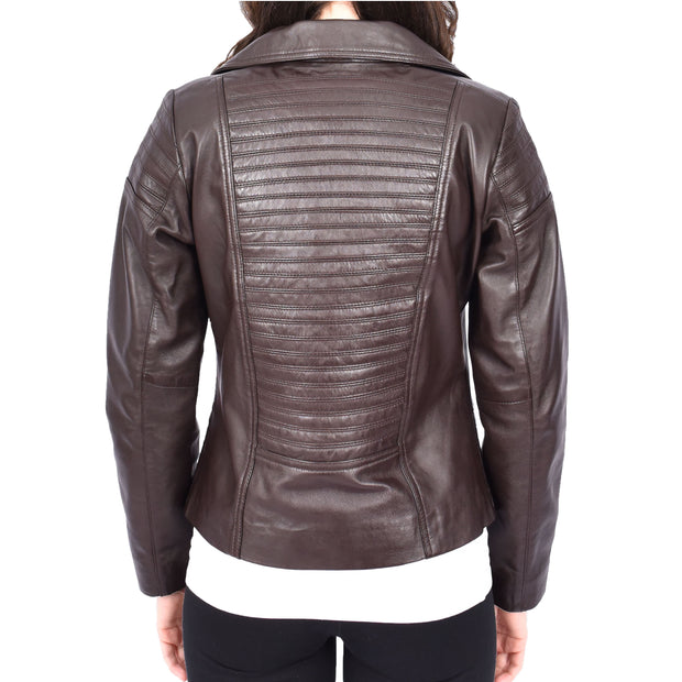 Womens Real Leather Biker Jackets Casual Fashion Outerwear Sonya Brown-2