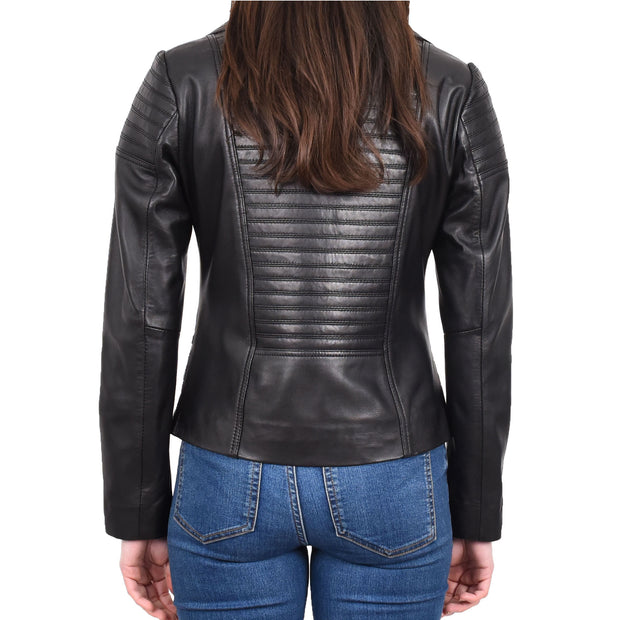 Womens Real Leather Biker Jackets Casual Fashion Outerwear Sonya Black-2