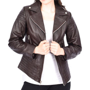 Womens Real Leather Biker Jackets Casual Fashion Outerwear Sonya Brown-4
