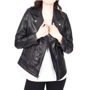 Womens Genuine Soft Black Leather Biker Style Jackets Fitted Zip Fasten Wendy