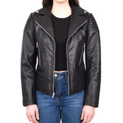 Womens Real Leather Biker Jackets Casual Fashion Outerwear Sonya Black-4