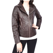 Womens Real Leather Biker Jackets Casual Fashion Outerwear Sonya Brown-6