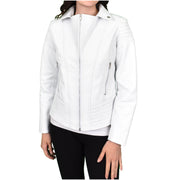 Womens Real Leather Biker Jackets Casual Fashion Outerwear Sonya White-6