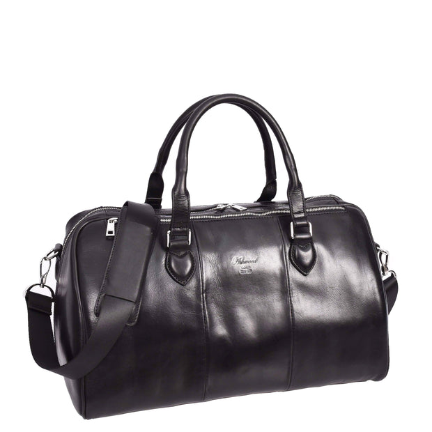 Premium Leather Holdall Carry-on Size Weekender Sports Travel Duffle Bag A47 Black