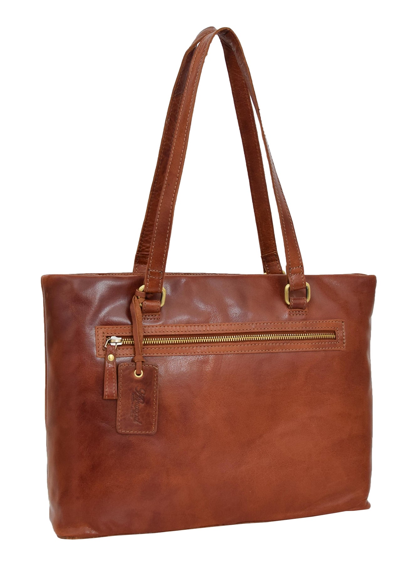 Cognac zippered high quality tote LARGE