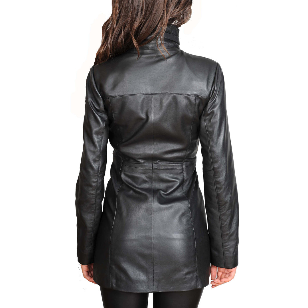 Womens 3 4 Long Zip Fasten Leather Jacket Black A1 Fashion Goods