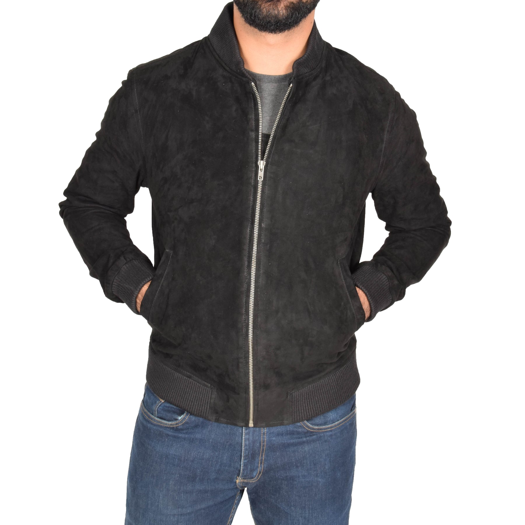 Mens black suede outlet bomber