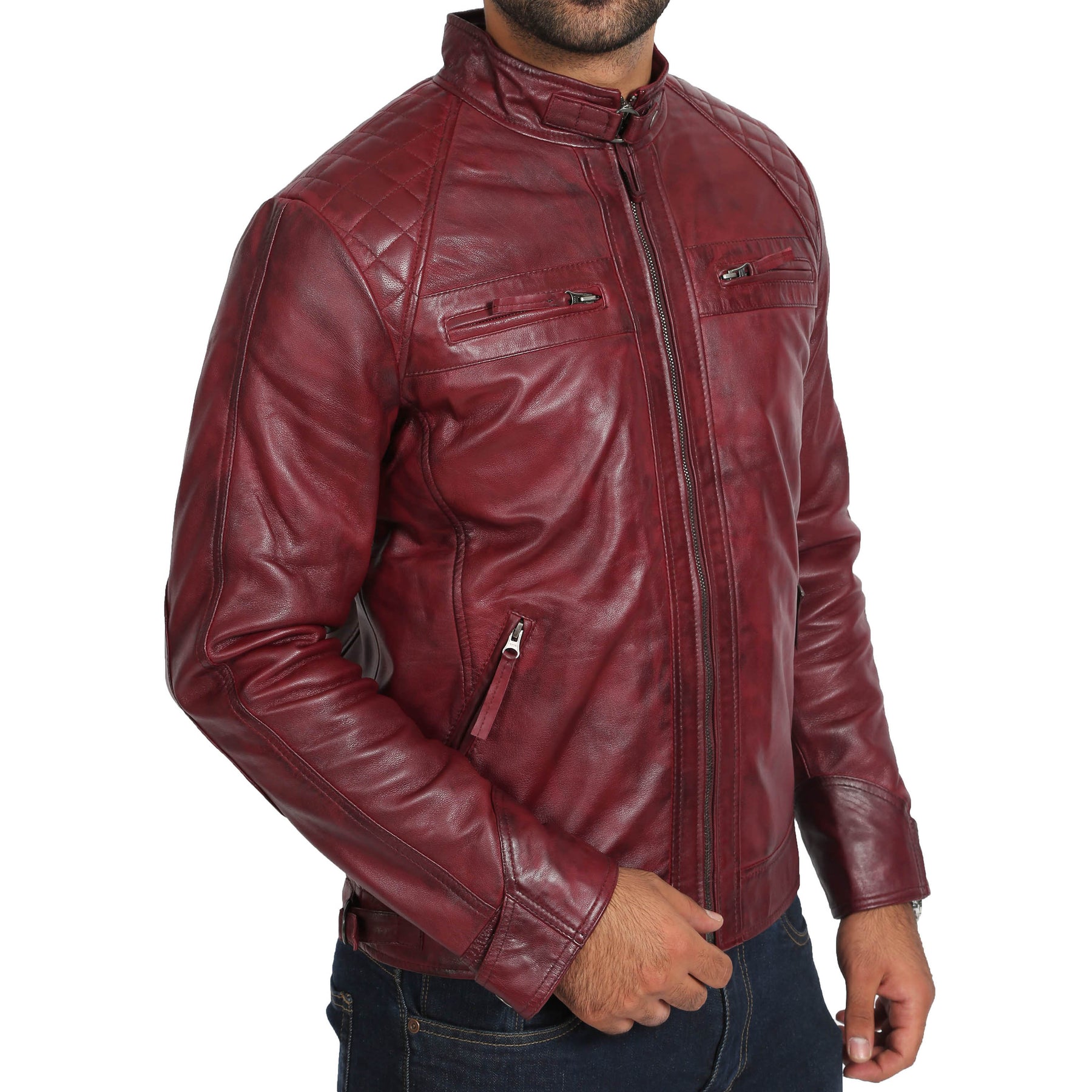 Maroon red cheap leather jacket