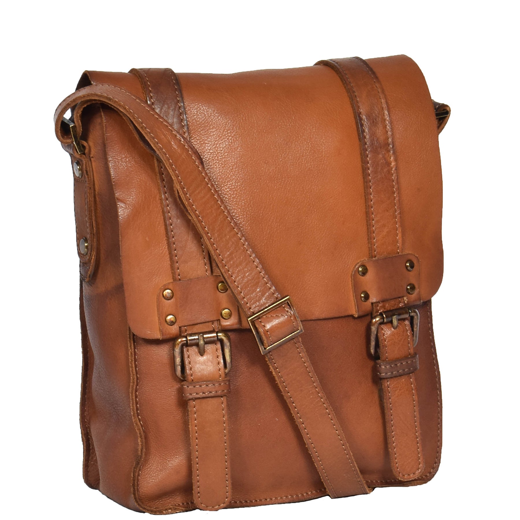 Natural leather messenger on sale bag