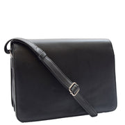 Womens Real Black Leather Crossbody Messenger Bag Office Casual Organiser Ann